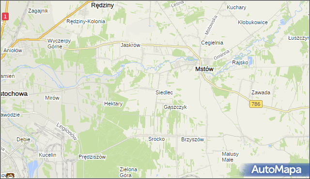 mapa Siedlec gmina Mstów, Siedlec gmina Mstów na mapie Targeo