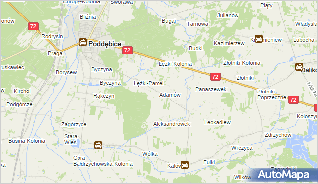 mapa Adamów gmina Poddębice, Adamów gmina Poddębice na mapie Targeo