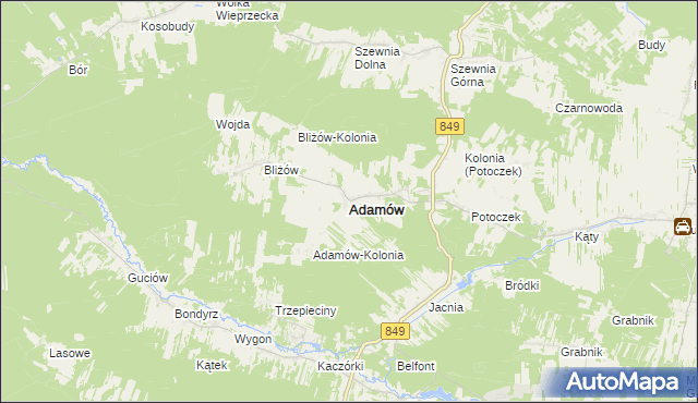 mapa Adamów powiat zamojski, Adamów powiat zamojski na mapie Targeo