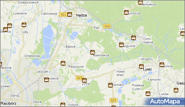 mapa Adamowice gmina Lyski, Adamowice gmina Lyski na mapie Targeo