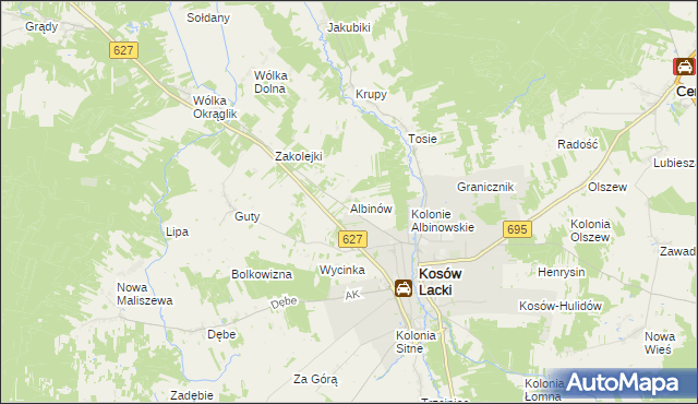 mapa Albinów gmina Kosów Lacki, Albinów gmina Kosów Lacki na mapie Targeo