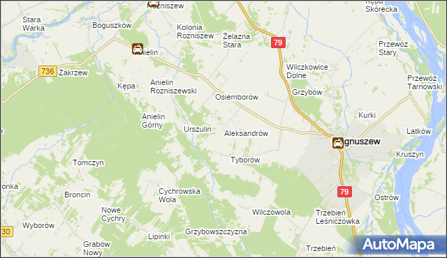 mapa Aleksandrów gmina Magnuszew, Aleksandrów gmina Magnuszew na mapie Targeo