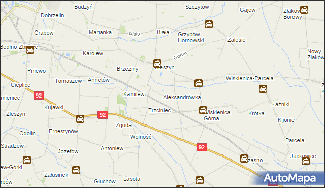 mapa Aleksandrówka gmina Żychlin, Aleksandrówka gmina Żychlin na mapie Targeo