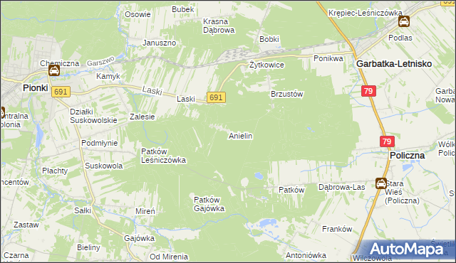 mapa Anielin gmina Garbatka-Letnisko, Anielin gmina Garbatka-Letnisko na mapie Targeo
