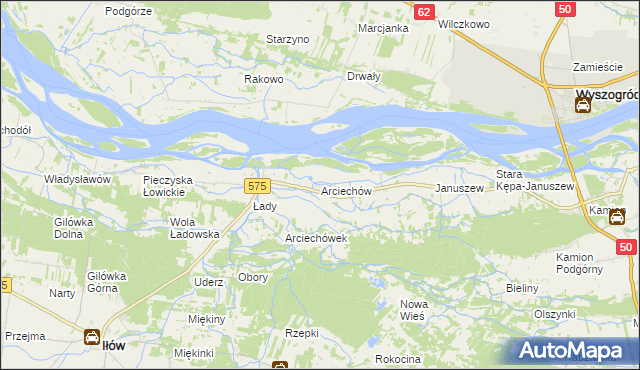 mapa Arciechów gmina Iłów, Arciechów gmina Iłów na mapie Targeo