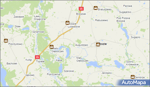 mapa Augustowo gmina Brzozie, Augustowo gmina Brzozie na mapie Targeo