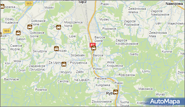 mapa Barcice gmina Stary Sącz, Barcice gmina Stary Sącz na mapie Targeo