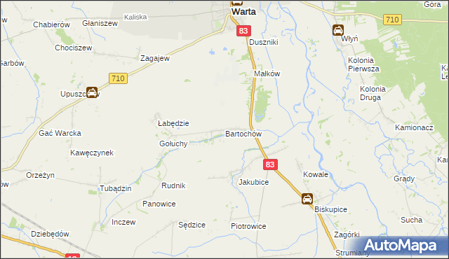 mapa Bartochów gmina Warta, Bartochów gmina Warta na mapie Targeo