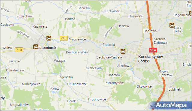 mapa Bechcice-Parcela, Bechcice-Parcela na mapie Targeo