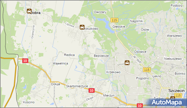 mapa Bezrzecze, Bezrzecze na mapie Targeo