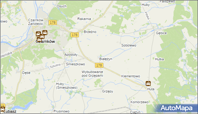 mapa Białężyn gmina Czarnków, Białężyn gmina Czarnków na mapie Targeo