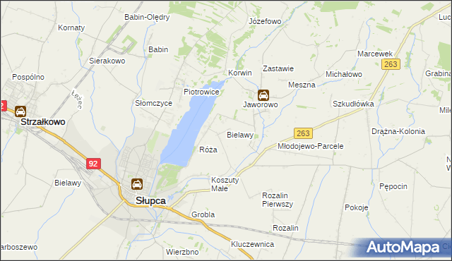 mapa Bielawy gmina Słupca, Bielawy gmina Słupca na mapie Targeo