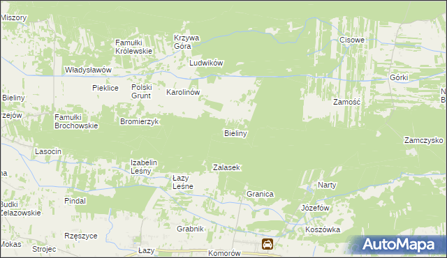 mapa Bieliny gmina Kampinos, Bieliny gmina Kampinos na mapie Targeo