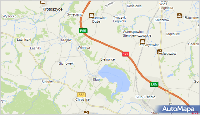 mapa Bielowice gmina Krotoszyce, Bielowice gmina Krotoszyce na mapie Targeo