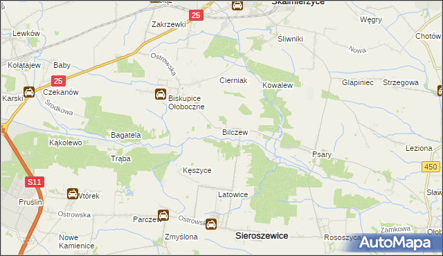 mapa Bilczew gmina Sieroszewice, Bilczew gmina Sieroszewice na mapie Targeo