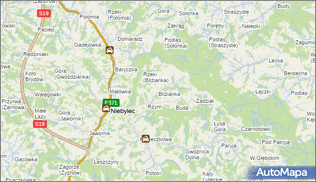 mapa Blizianka, Blizianka na mapie Targeo