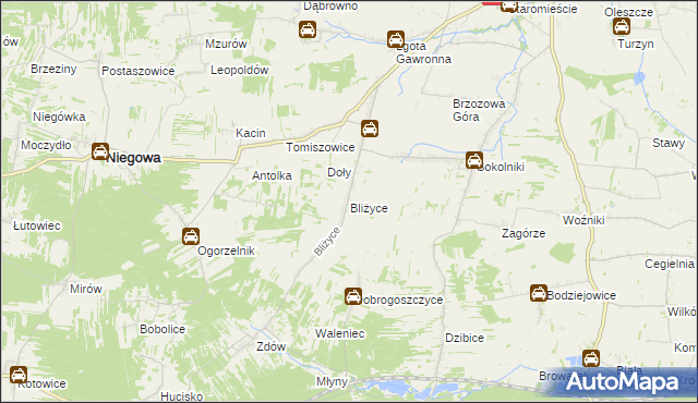 mapa Bliżyce gmina Niegowa, Bliżyce gmina Niegowa na mapie Targeo