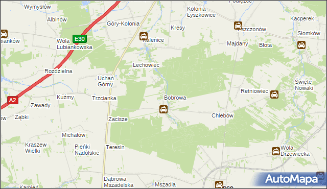 mapa Bobrowa gmina Łyszkowice, Bobrowa gmina Łyszkowice na mapie Targeo