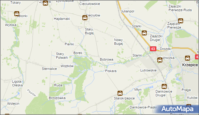 mapa Bobrowa gmina Rudniki, Bobrowa gmina Rudniki na mapie Targeo