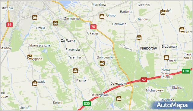 mapa Bobrowniki gmina Nieborów, Bobrowniki gmina Nieborów na mapie Targeo