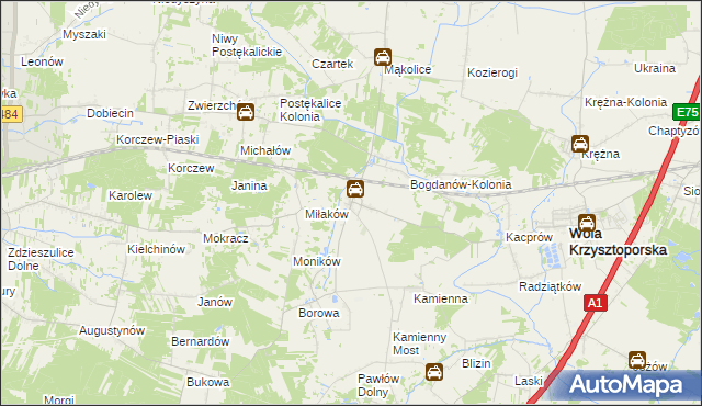 mapa Bogdanów gmina Wola Krzysztoporska, Bogdanów gmina Wola Krzysztoporska na mapie Targeo