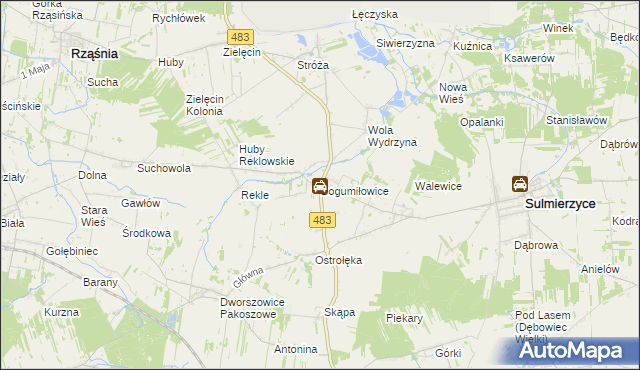mapa Bogumiłowice gmina Sulmierzyce, Bogumiłowice gmina Sulmierzyce na mapie Targeo