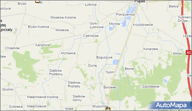 mapa Boguszyce gmina Piątek, Boguszyce gmina Piątek na mapie Targeo