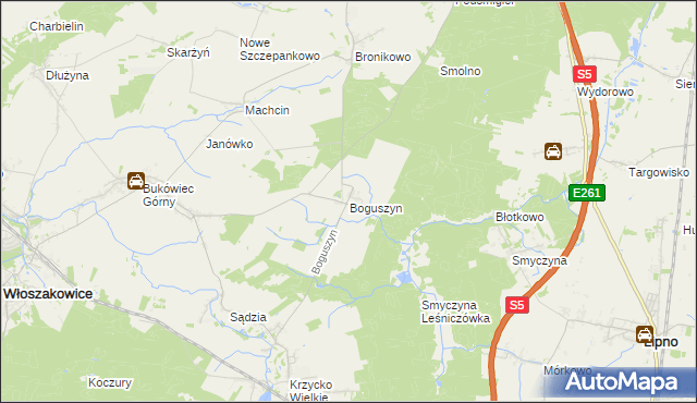 mapa Boguszyn gmina Włoszakowice, Boguszyn gmina Włoszakowice na mapie Targeo