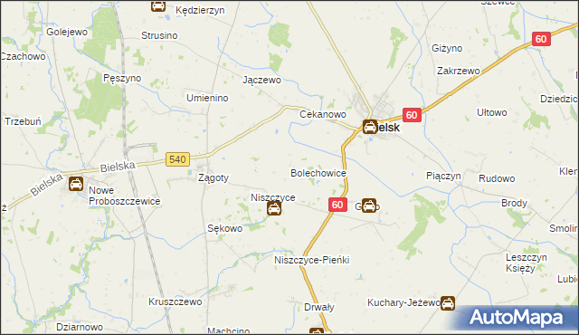 mapa Bolechowice gmina Bielsk, Bolechowice gmina Bielsk na mapie Targeo