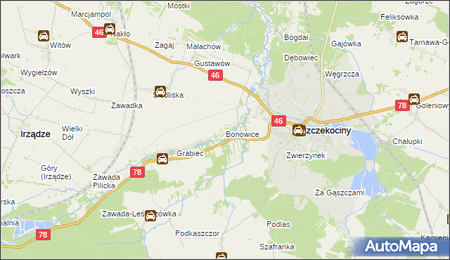 mapa Bonowice, Bonowice na mapie Targeo