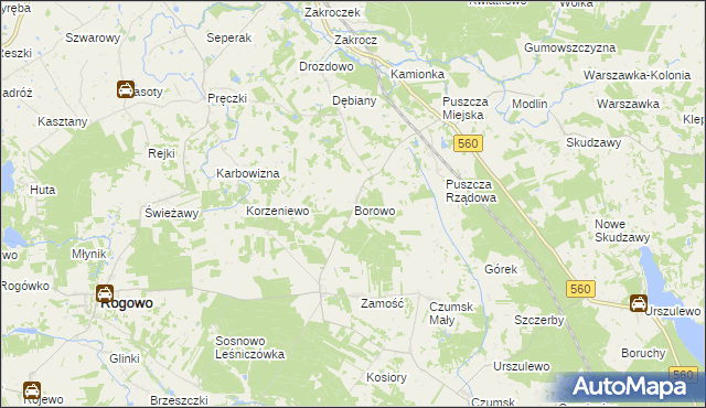mapa Borowo gmina Rogowo, Borowo gmina Rogowo na mapie Targeo