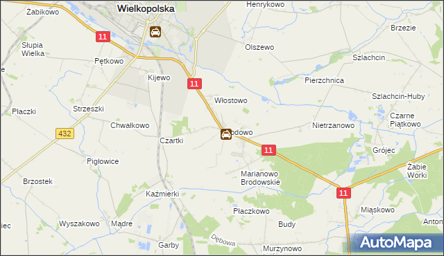 mapa Brodowo gmina Środa Wielkopolska, Brodowo gmina Środa Wielkopolska na mapie Targeo