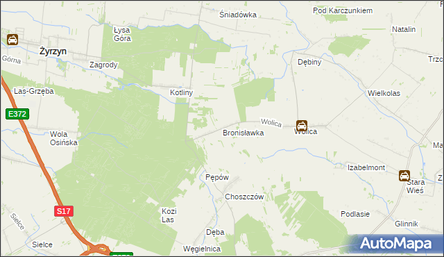 mapa Bronisławka gmina Kurów, Bronisławka gmina Kurów na mapie Targeo
