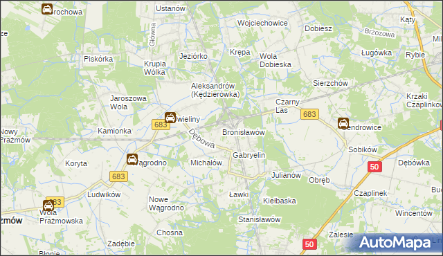 mapa Bronisławów gmina Prażmów, Bronisławów gmina Prażmów na mapie Targeo