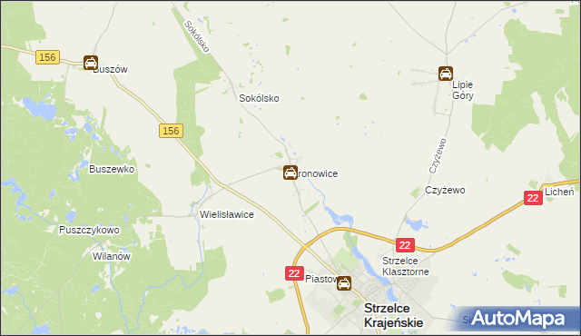 mapa Bronowice gmina Strzelce Krajeńskie, Bronowice gmina Strzelce Krajeńskie na mapie Targeo