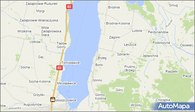 mapa Brzeg gmina Pęczniew, Brzeg gmina Pęczniew na mapie Targeo
