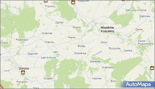 mapa Brzegi gmina Miastków Kościelny, Brzegi gmina Miastków Kościelny na mapie Targeo