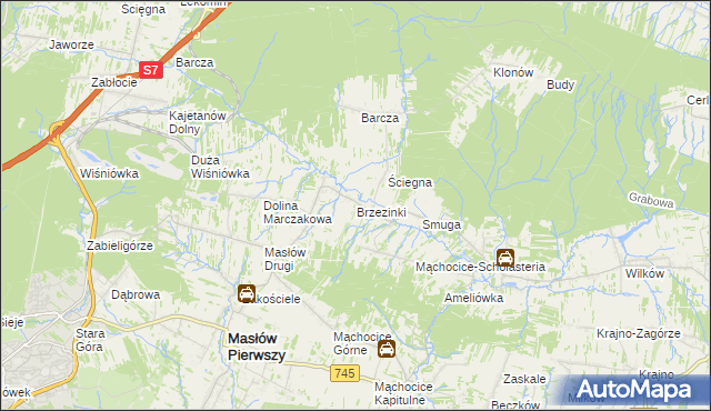 mapa Brzezinki gmina Masłów, Brzezinki gmina Masłów na mapie Targeo