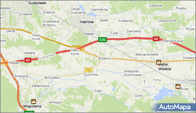 mapa Brzeziny gmina Halinów, Brzeziny gmina Halinów na mapie Targeo