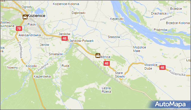 mapa Brzeźnica gmina Kozienice, Brzeźnica gmina Kozienice na mapie Targeo