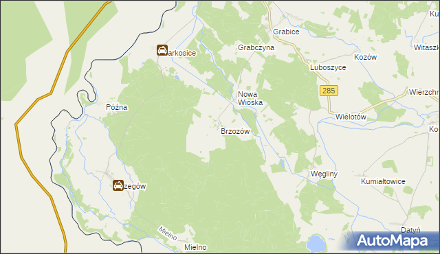 mapa Brzozów gmina Gubin, Brzozów gmina Gubin na mapie Targeo