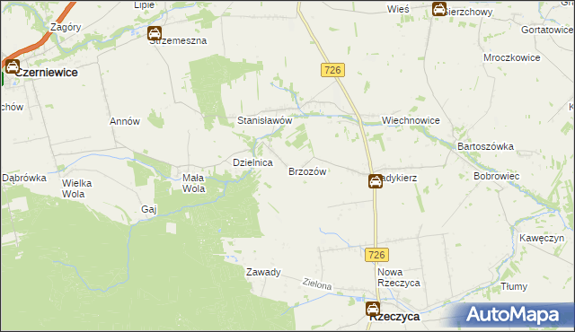 mapa Brzozów gmina Rzeczyca, Brzozów gmina Rzeczyca na mapie Targeo