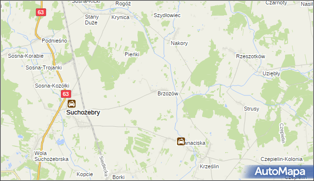 mapa Brzozów gmina Suchożebry, Brzozów gmina Suchożebry na mapie Targeo