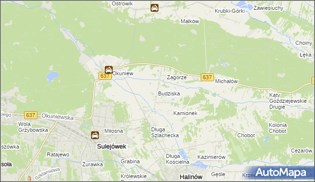 mapa Budziska gmina Halinów, Budziska gmina Halinów na mapie Targeo