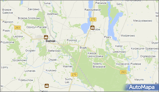 mapa Bugaj gmina Babiak, Bugaj gmina Babiak na mapie Targeo