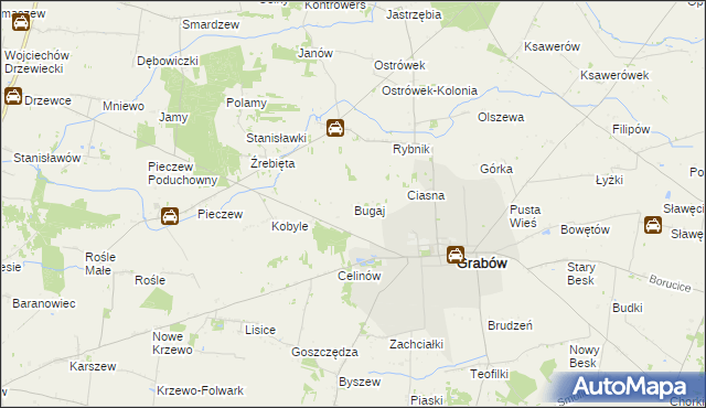 mapa Bugaj gmina Grabów, Bugaj gmina Grabów na mapie Targeo