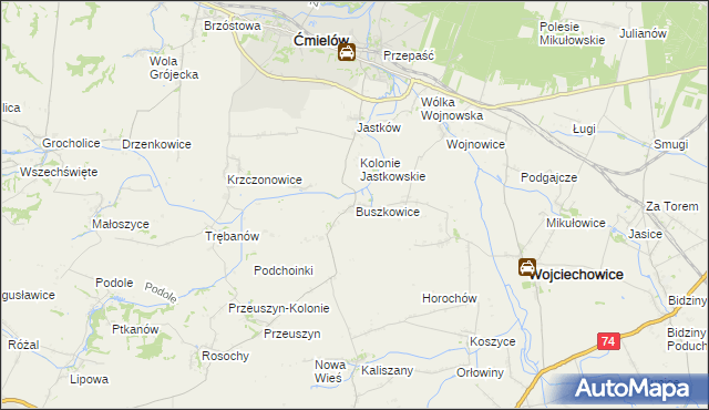 mapa Buszkowice gmina Ćmielów, Buszkowice gmina Ćmielów na mapie Targeo
