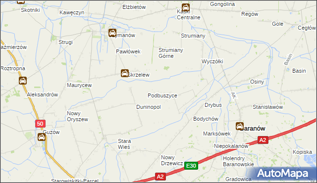 mapa Buszyce gmina Baranów, Buszyce gmina Baranów na mapie Targeo