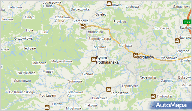 mapa Bystra Podhalańska, Bystra Podhalańska na mapie Targeo