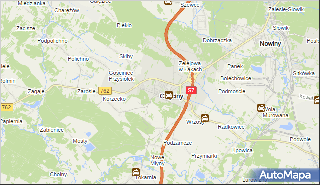 mapa Chęciny powiat kielecki, Chęciny powiat kielecki na mapie Targeo